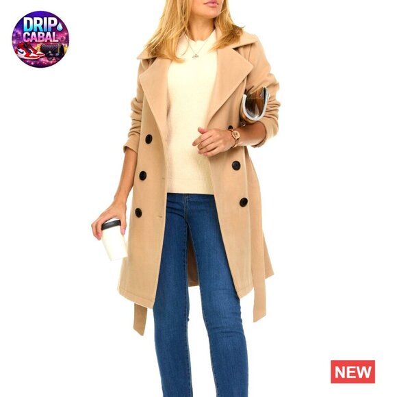 Jackets & Blazers - Double-Breasted Trench Coat Faux Wool Winter Elegant Classic Chic Oversized
